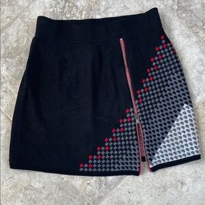Title Nine Black Mini Skirt with Red and Gray Pattern